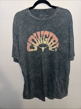 Lotus Fashion Cowgirl Graphic Tee - Washed Black with Sunset Print